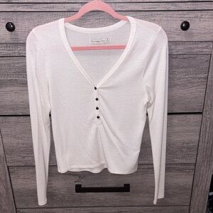 Abercrombie & Fitch Cream Faux Quarter Button Up/Long Sleeve Top